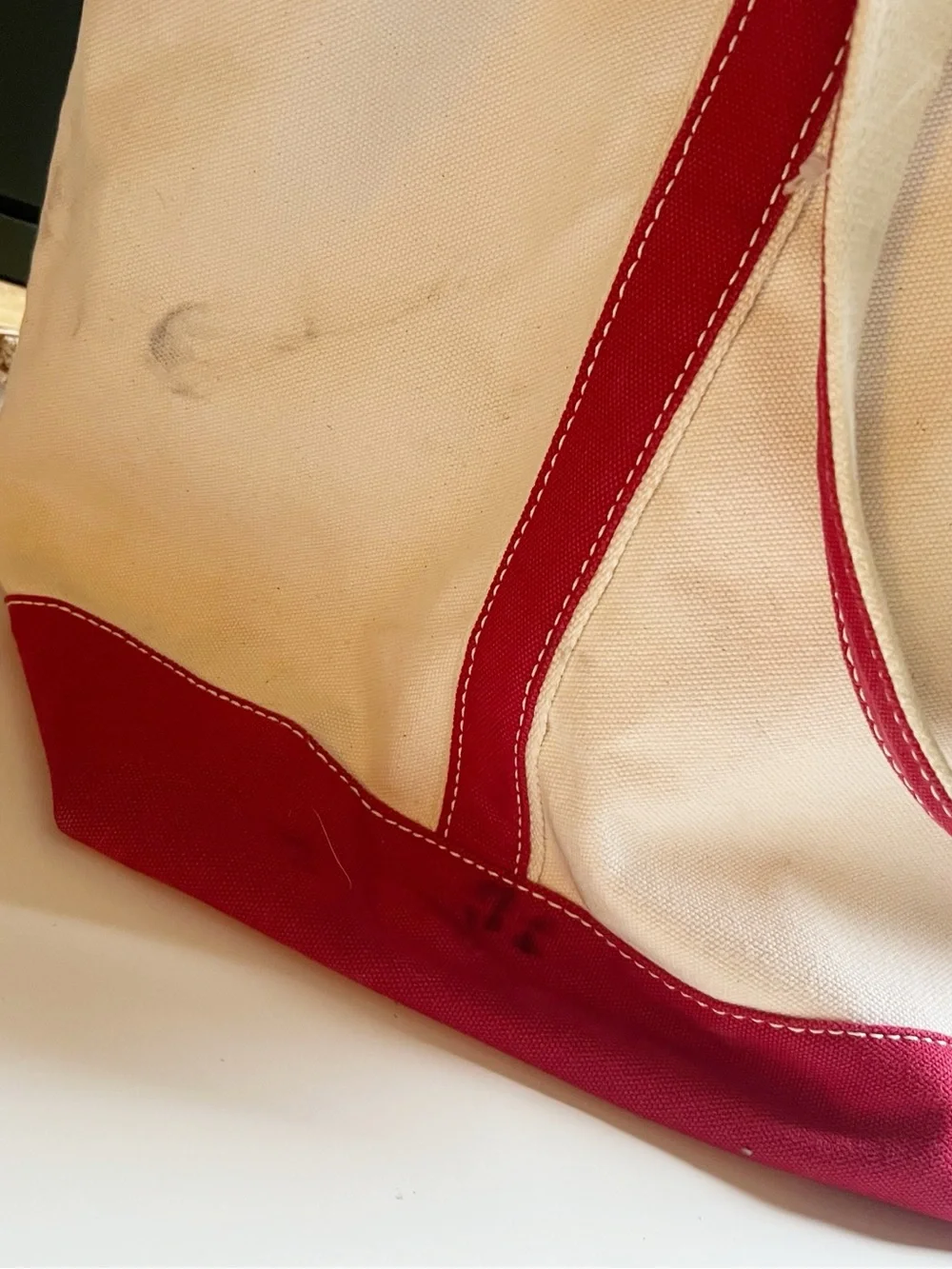 Lands End X-Large Christmas Tree Canvas Tote Cream & Red